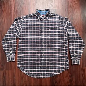Vintage 1999 Tommy Hilfiger Flag Box Logo Plaid Cotton Flannel Shirt Sz XL